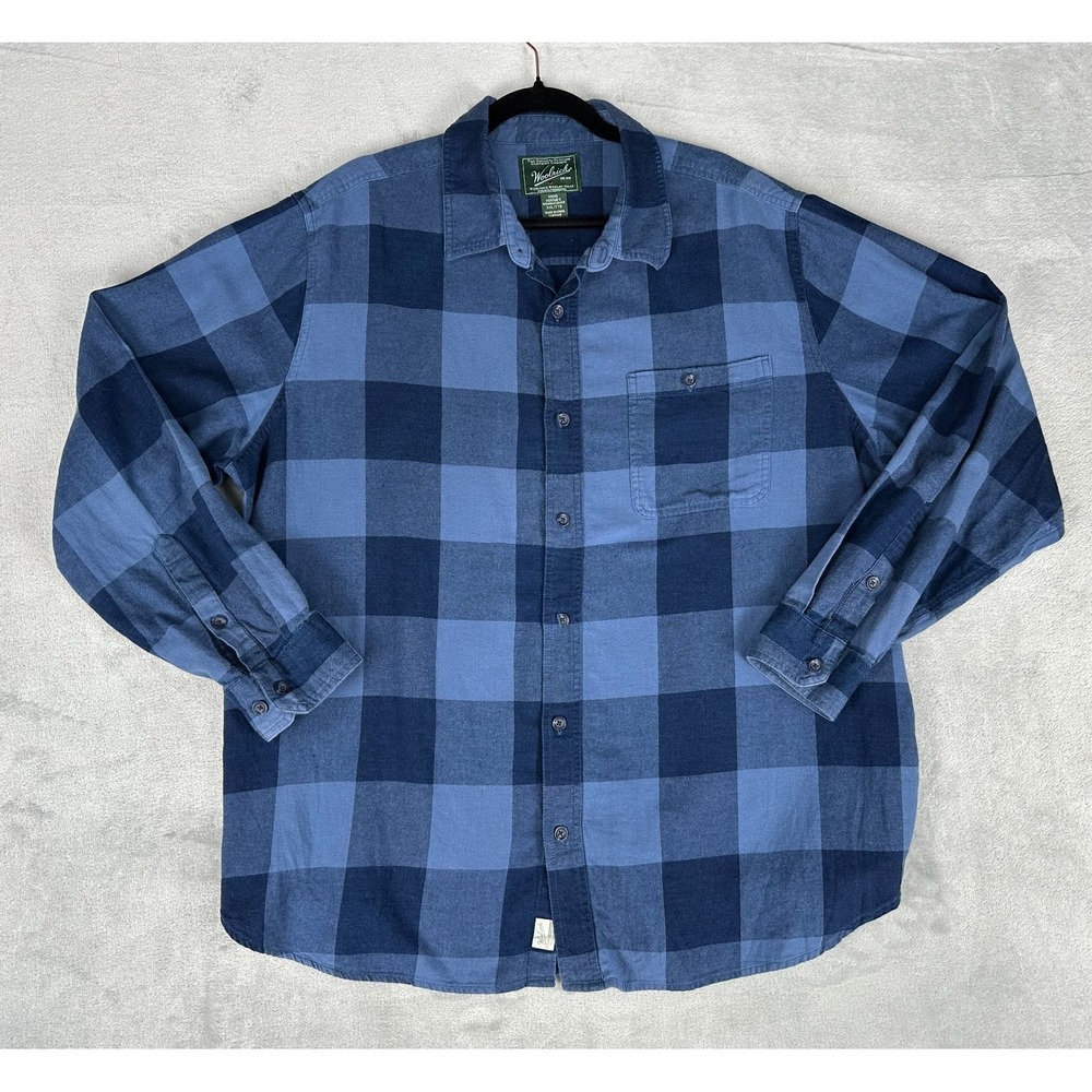 Woolrich Men's Blue Buffalo Plaid Button-down Shirt Size XXL Organic Cotton